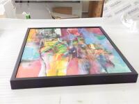 Abstract canvas artwork with close-fitting tray frame